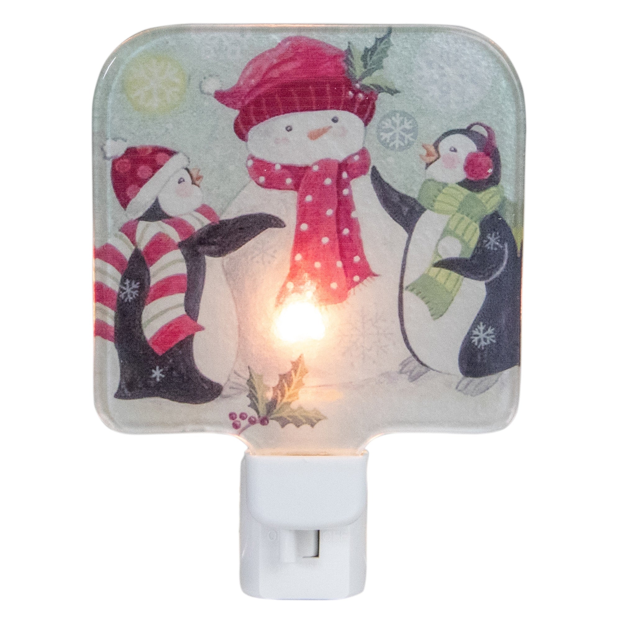 4 Snowman And Penguins Glass Christmas Night Light