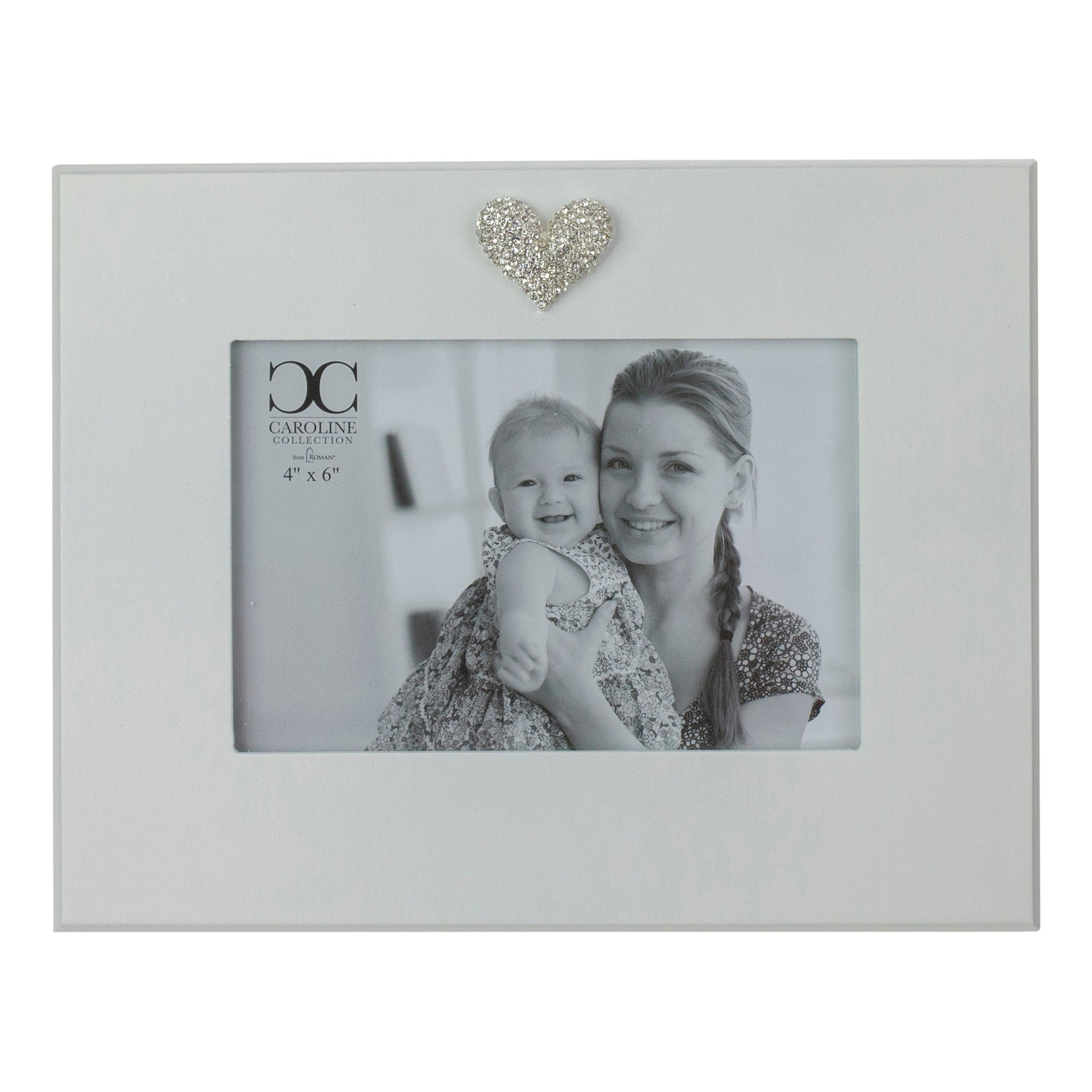 4 X 6 White Wood Picture Frame With Faux Diamond Heart 4 Inchx6 Inch