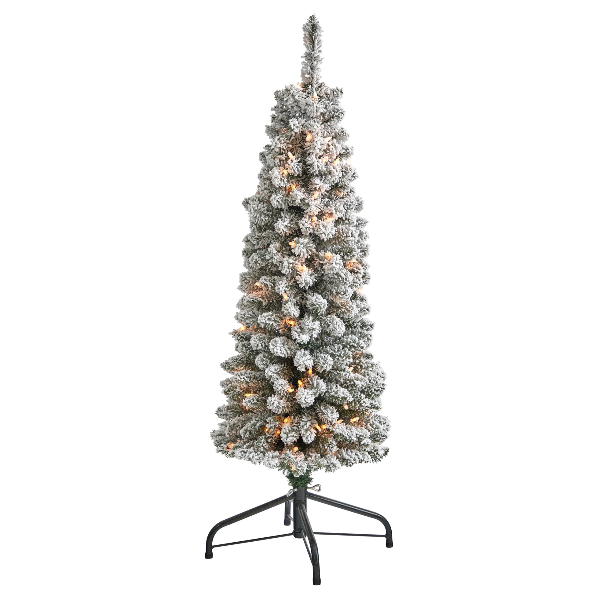 4 Flocked Pencil Christmas Tree With 100 Clear Lights Green