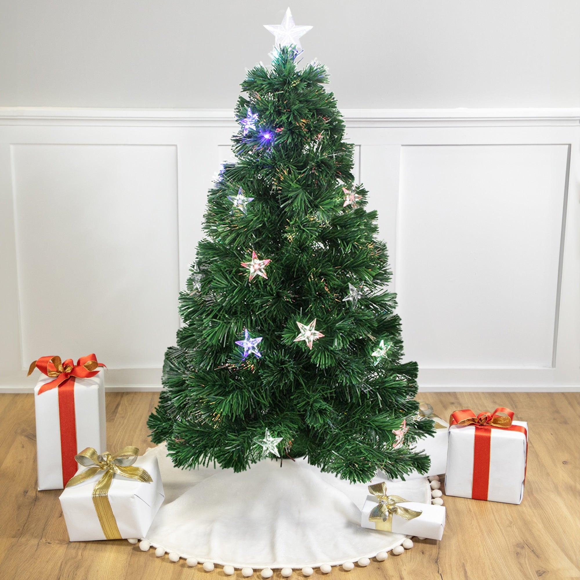 4 Pre Lit Led Fiber Optic Artificial Christmas Tree With Color Changing Stars