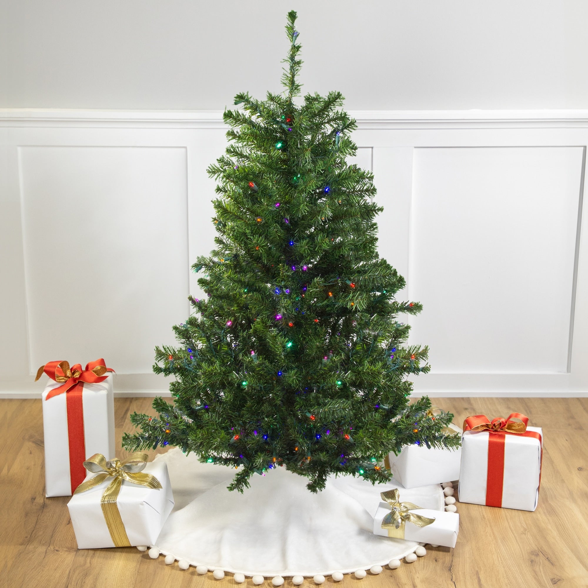 4 Pre Lit Led Canadian Pine Artificial Christmas Tree Multi Lights