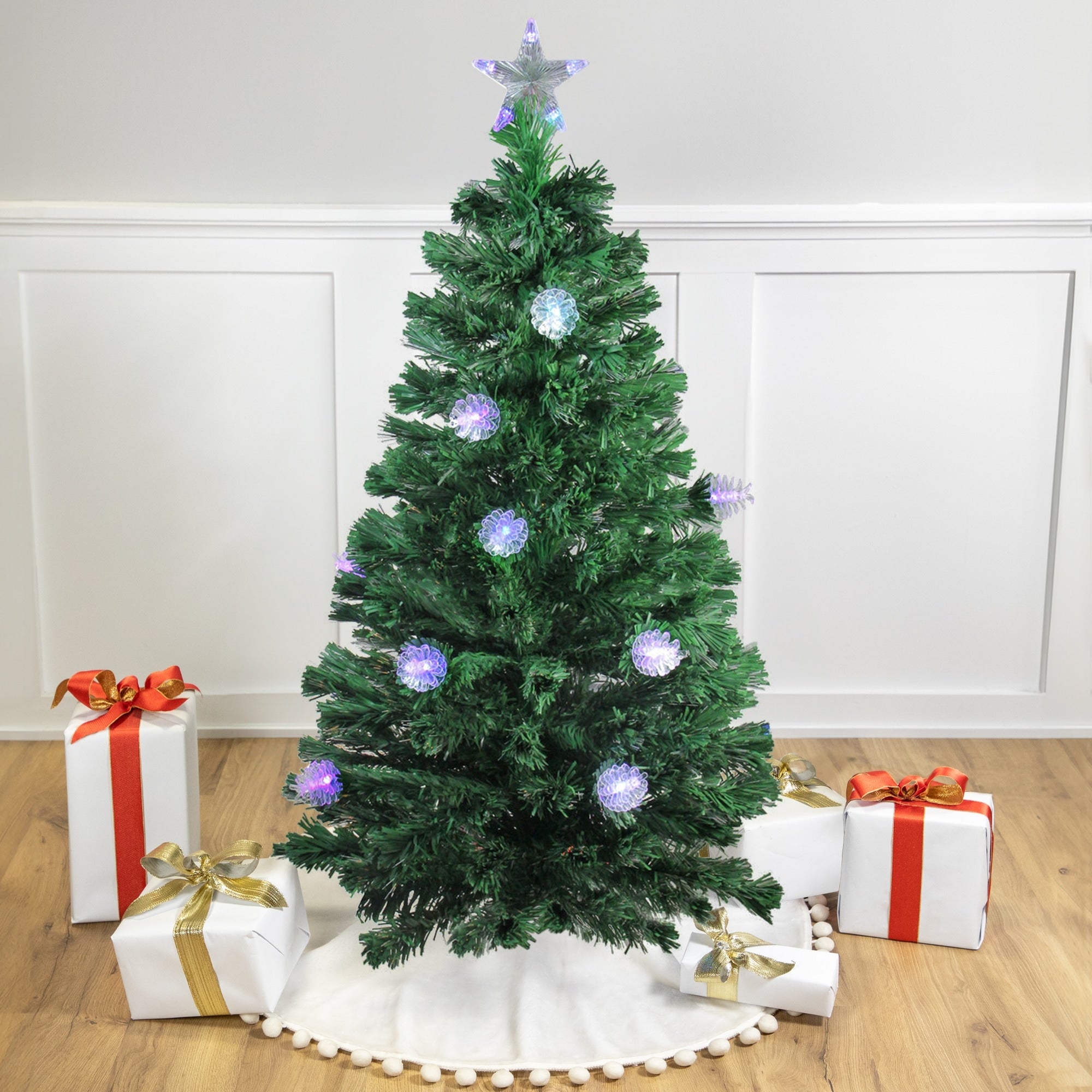 4 Pre Lit Fiber Optic Pine Cone Artificial Christmas Tree Led Multi Lights