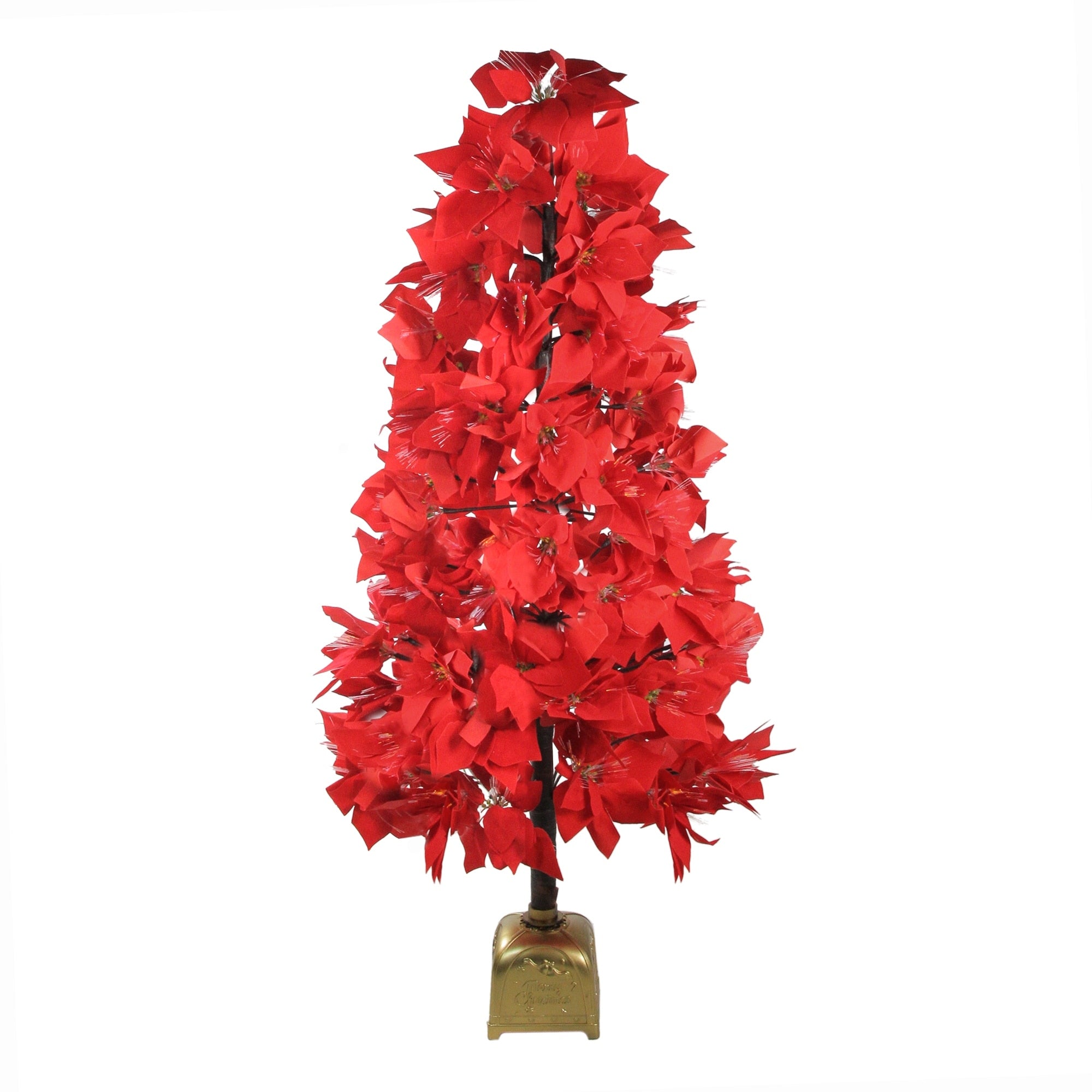 4 Pre Lit Fiber Optic Color Changing Red Poinsettia Christmas Tree
