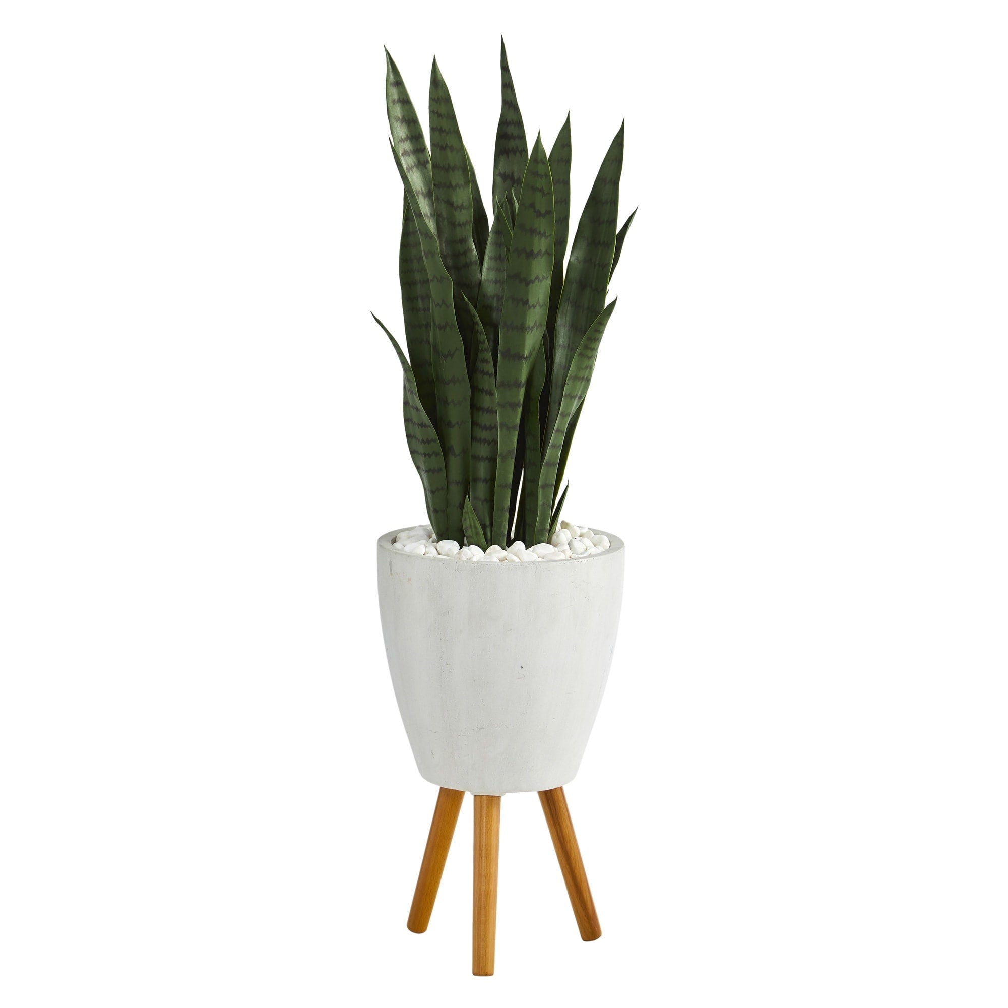 4 Sansevieria Artificial Plant In White Planter With Stand