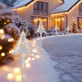 Set Of 4 Lighted Christmas Tree Pathway Marker Lawn Stakes Clear Lights N A