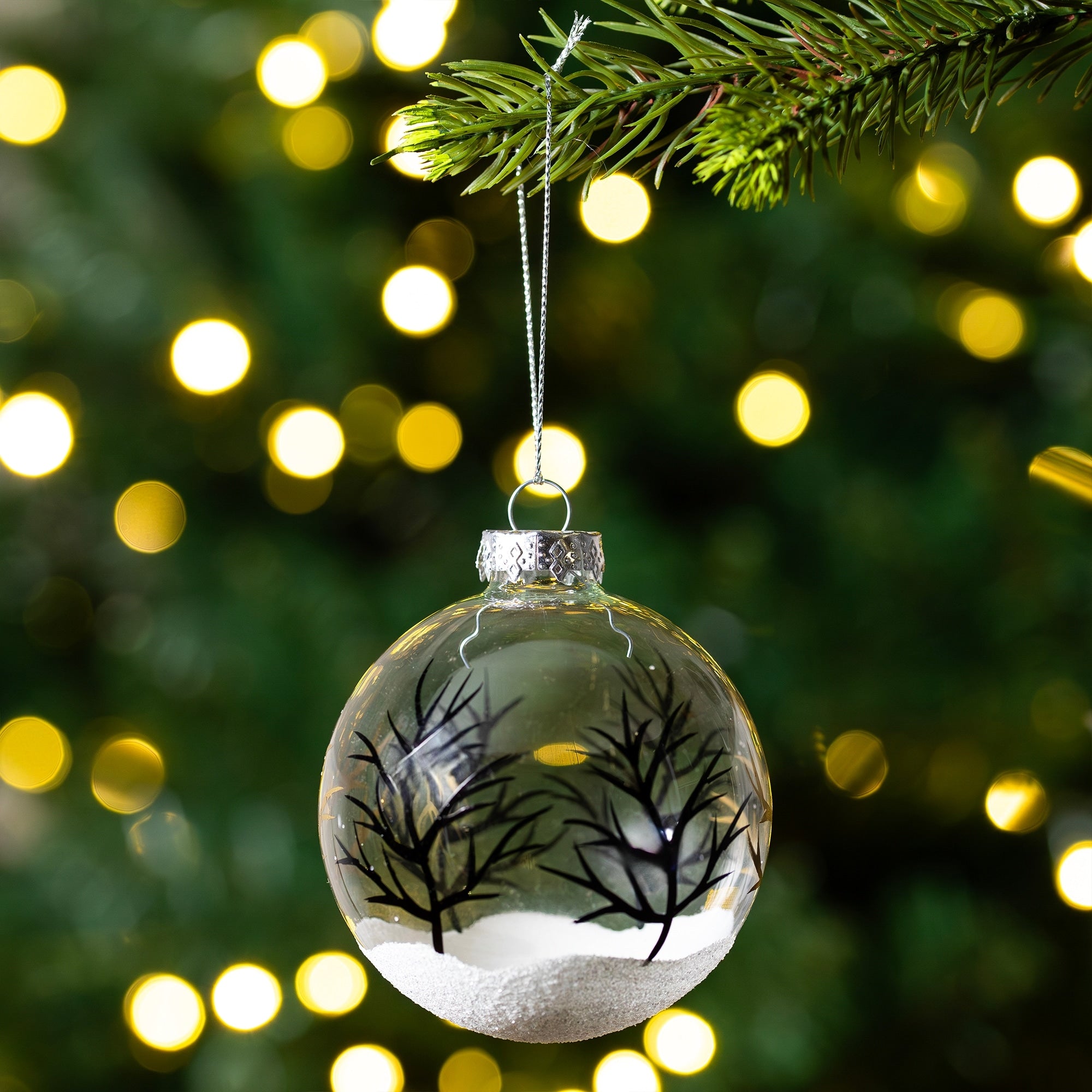 4Ct Clear And Frosted Winter Tree Scene Glass Christmas Ornament Ball Set 3.25 80Mm N A