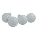 4Ct Clear Frosted With White Glitter Stripes Matte Glass Ball Christmas Ornament Set 3.5 90Mm N A