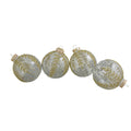 4Ct Clear Glass With Gold And Silver Glitter Leaves Christmas Ornament Ball Set 3.25 80Mm N A