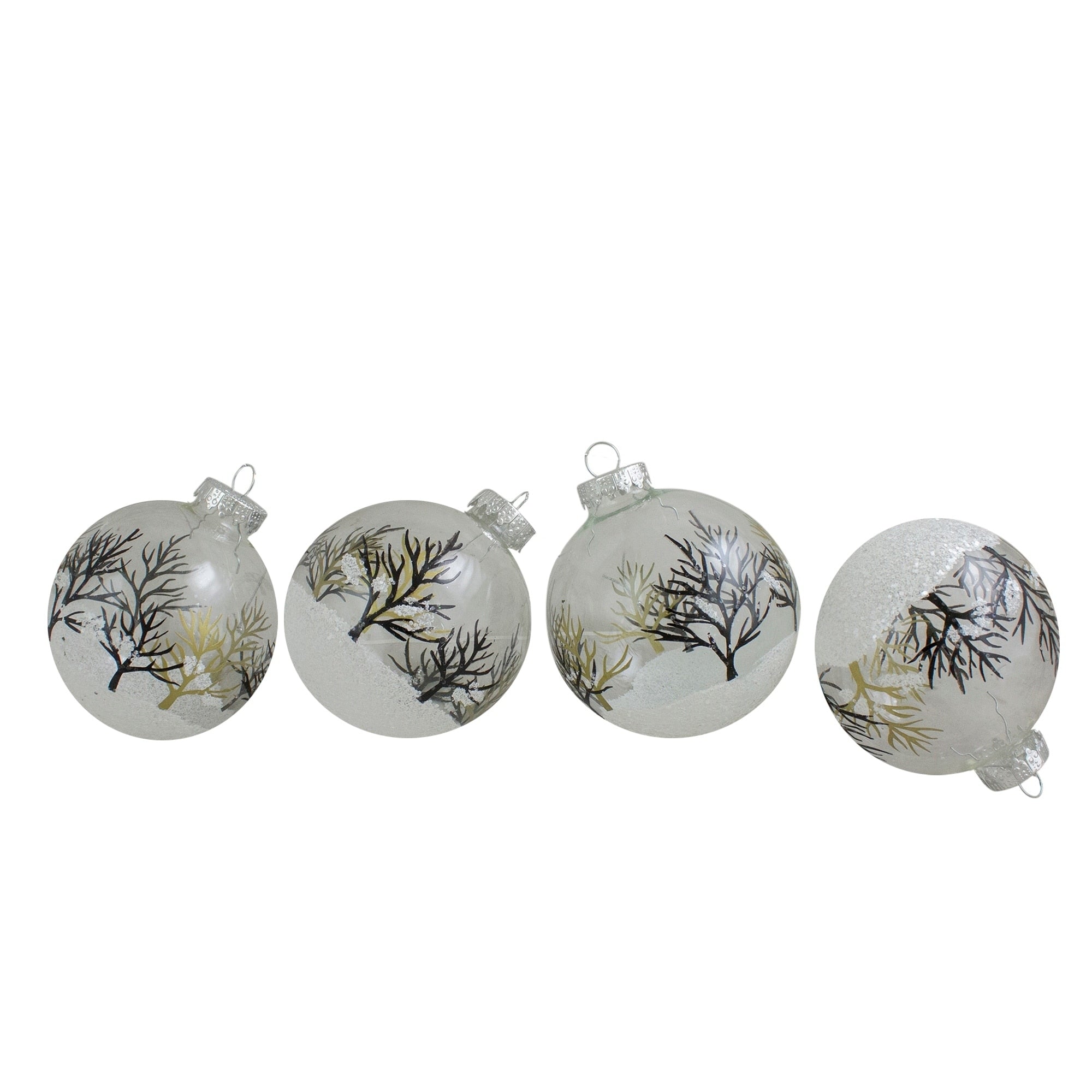 4Ct Clear And Frosted Winter Tree Scene Glass Christmas Ornament Ball Set 3.25 80Mm N A