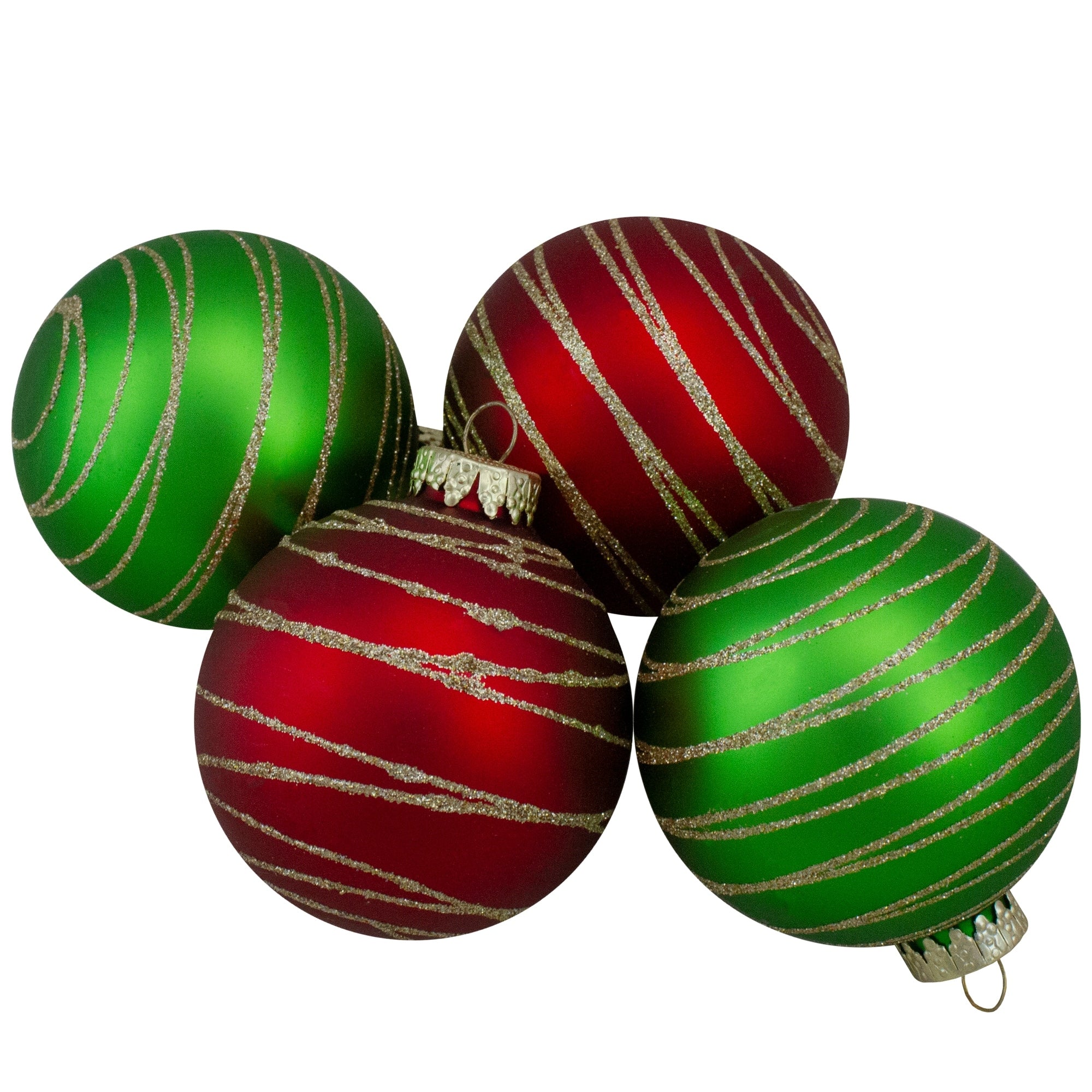 4Ct Glass Red And Green Matte Christmas Ball Ornaments 3.25 Inch 80Mm