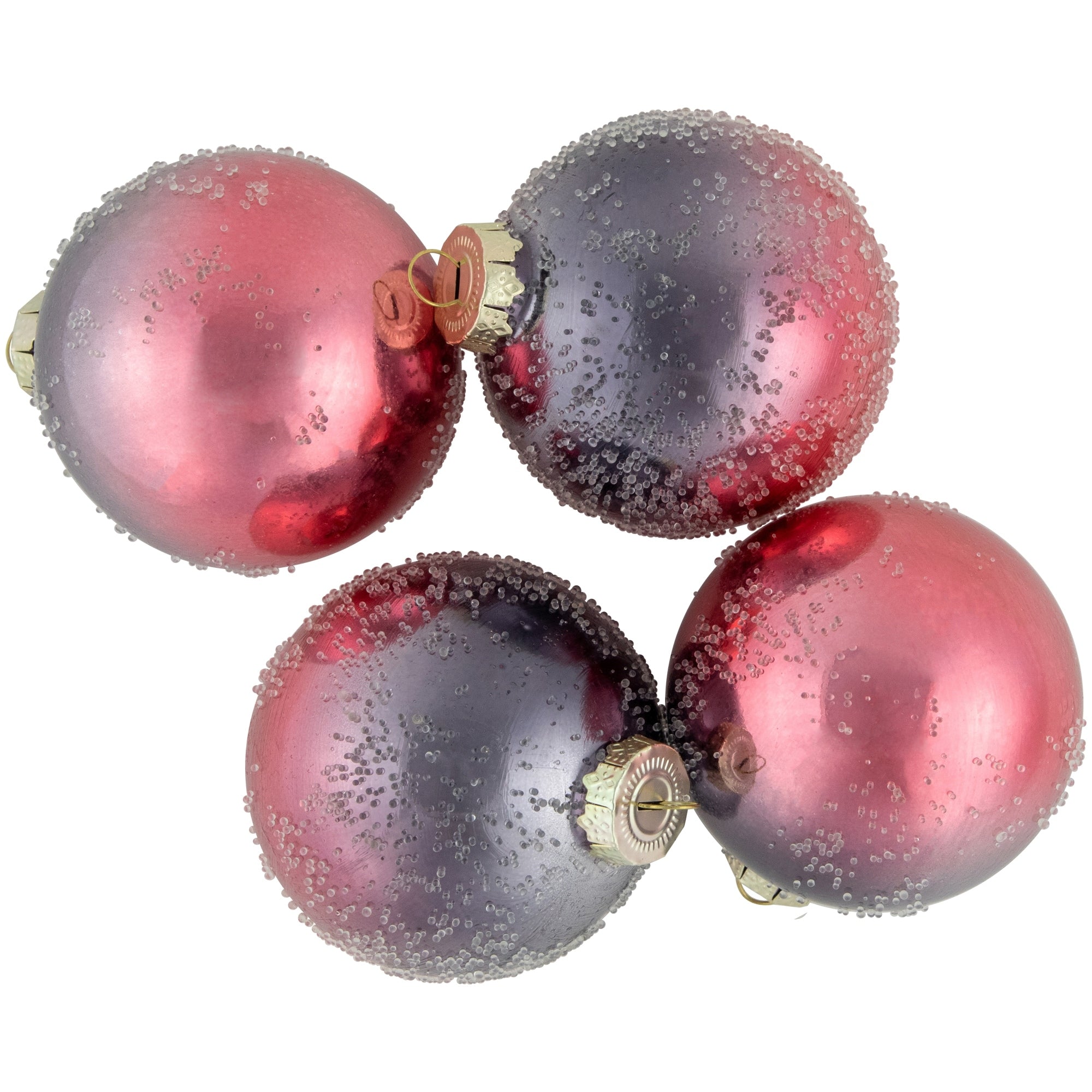 4Ct Shiny Blue And Rose Gold Hand Blown Christmas Glass Ball Ornaments 3.25 80Mm