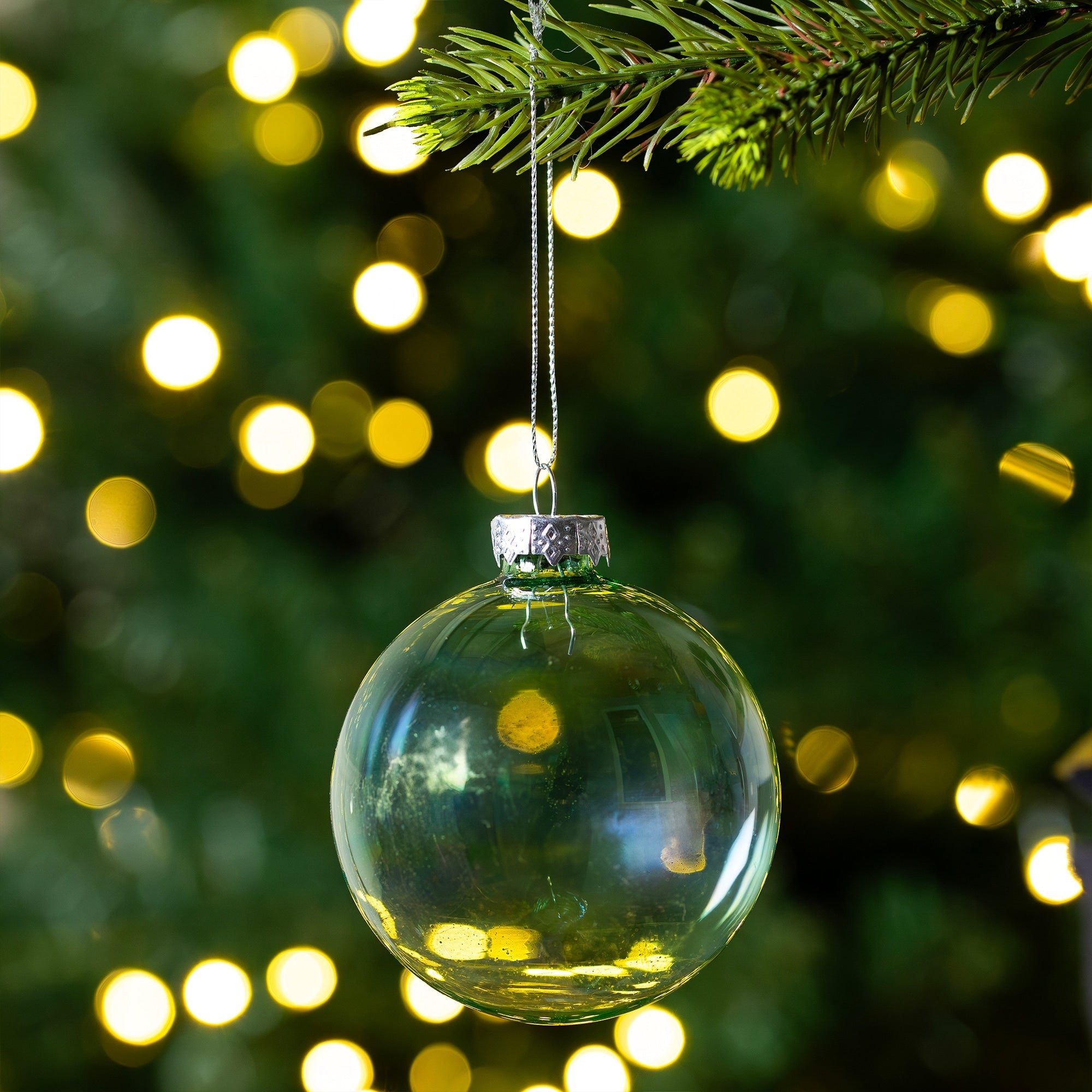 4Ct Shiny Green Clear Iridescent Christmas Ball Ornaments 3.25 80Mm