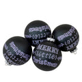 4Ct Matte Black Merry Little Christmas Glass Ornaments 2.5 Inch 65Mm