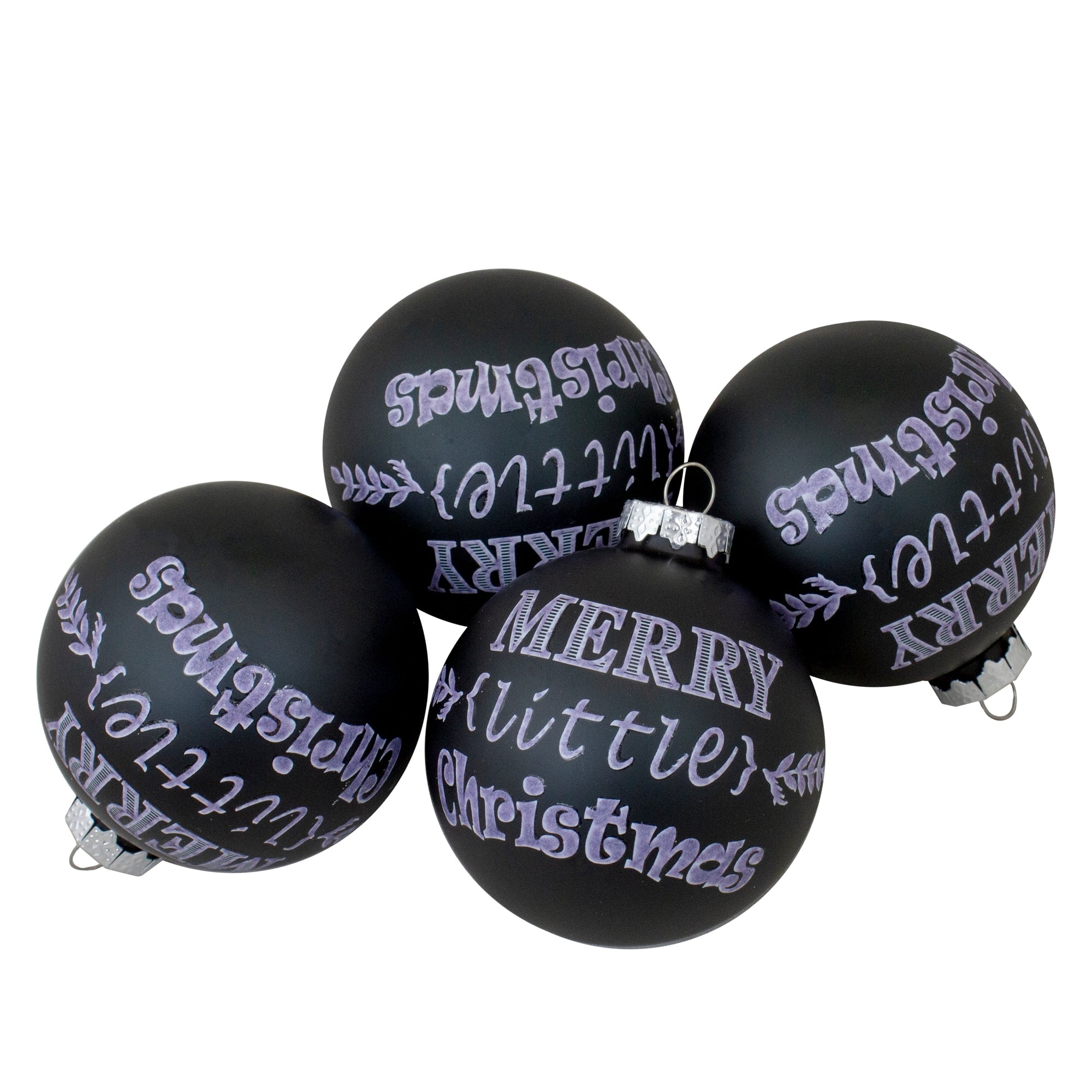 4Ct Matte Black Merry Little Christmas Glass Ornaments 2.5 Inch 65Mm