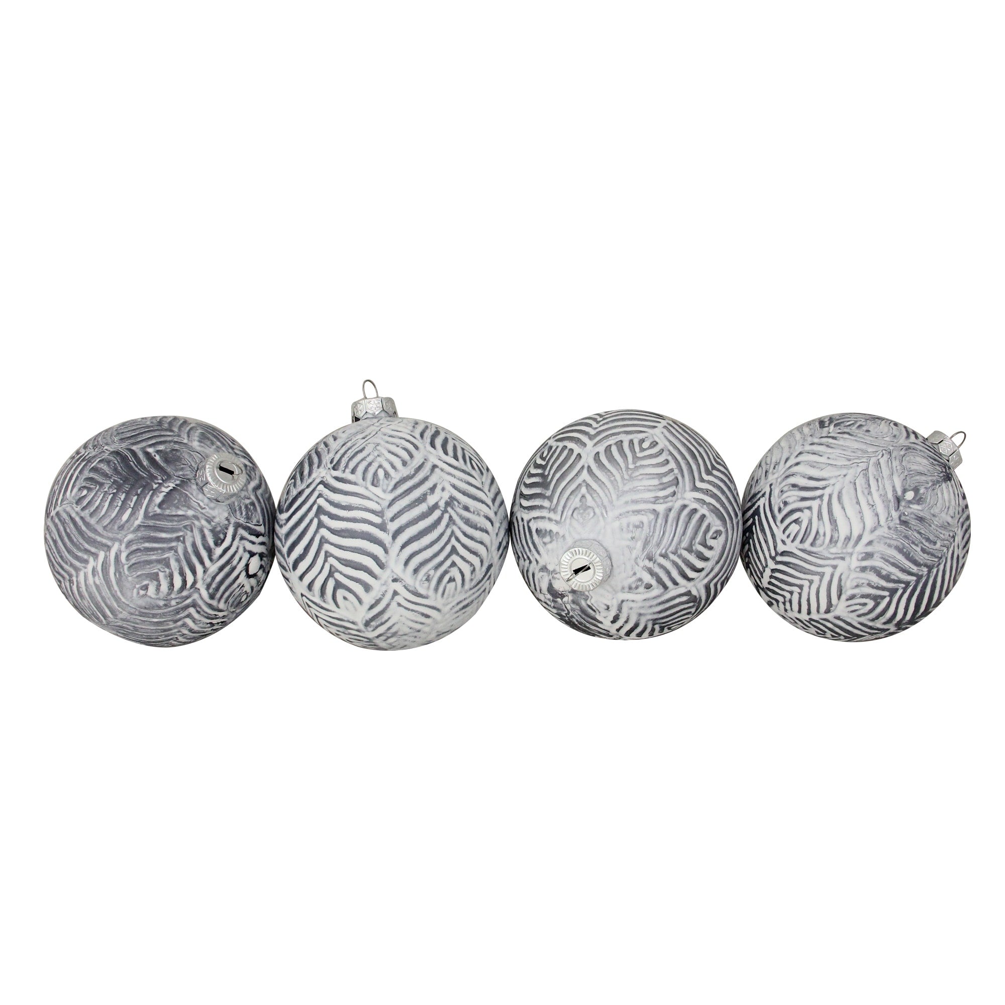 4Ct Pewter Silver And White Antique Style Glass Ball Christmas Ornaments 4 100Mm