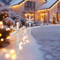 Set Of 4 Lighted Snowflake Christmas Pathway Marker Lawn Stakes Clear Lights N A