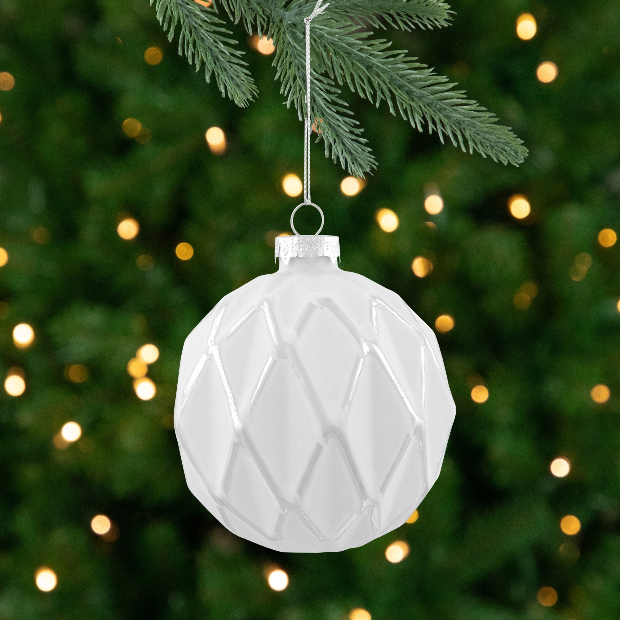 4Ct White And Gray Diamond Pattern Christmas Glass Ball Ornaments 4 100Mm