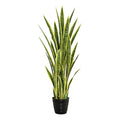 4Ft Green Yellow Artificial Sansevieria Snake Plant In Black Pot 48 H X 15 W X 15 Dp