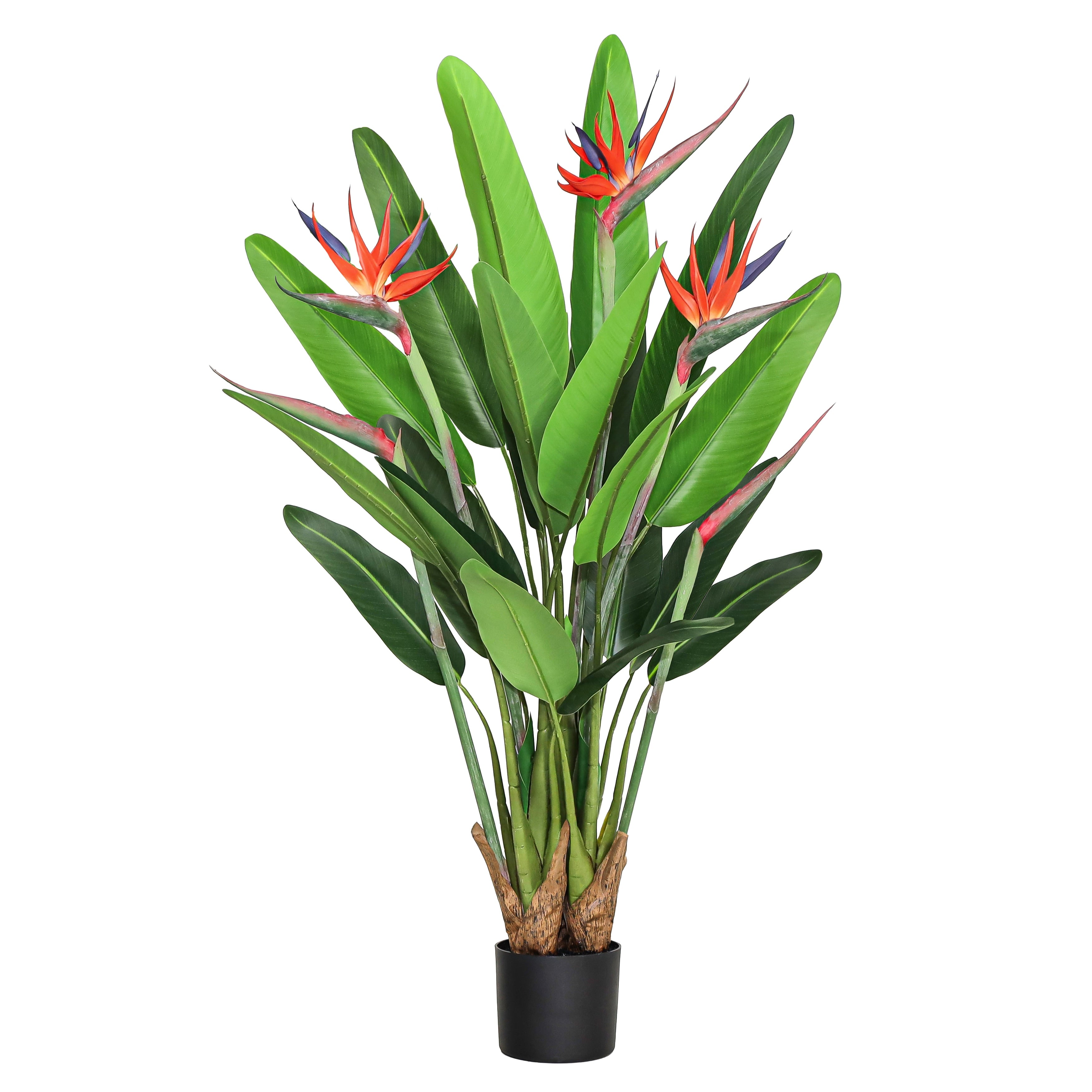 4Ft Real Touch Orange Artificial Bird Of Paradise Strelitzia Plant In Black Pot 46 H X 30 W X 30 Dp