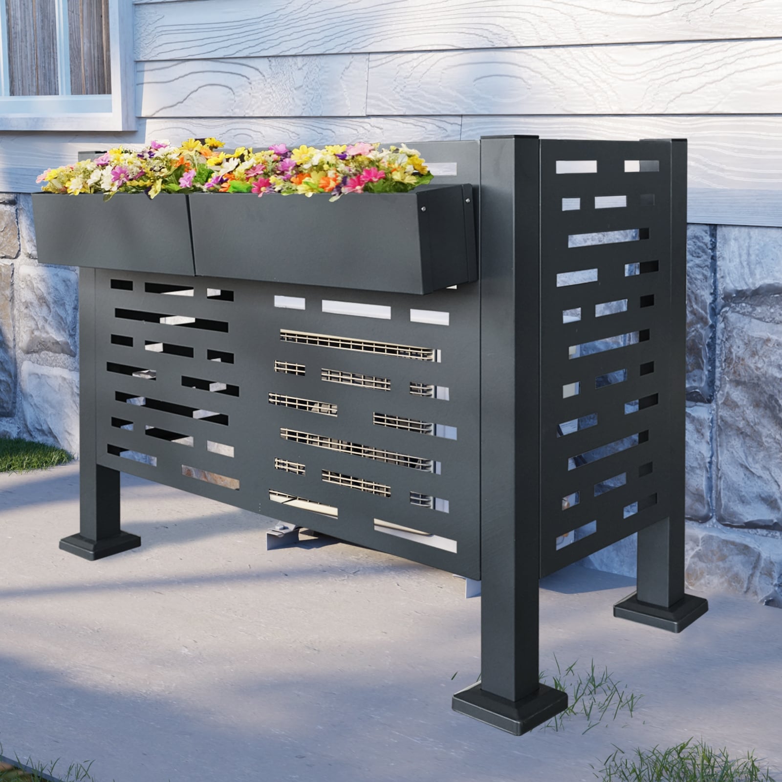 4Ftx2Ft Air Conditioner Fence For Outdoor Metal Privacy Fence Cover Perfect To Conceal Air Conditioning Units 3 Fence Panels