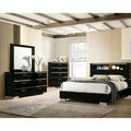4Pc Black Finish Bed Chest Dresser Mirror Solid Wood Bedroom Set
