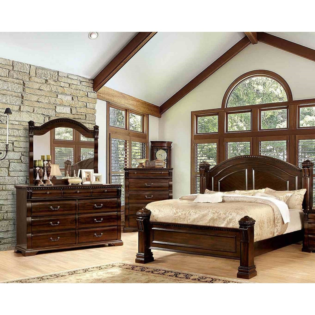 4Pc Cherry Finish Post Bed Transitional Bedroom Furniutre Set