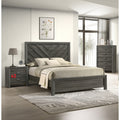 4Pc Contemporary Chevron Patterned Headboard Panel Bed Chest 2X Nightstand Set Gray Finish