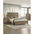 4Pc Contemporary Chevron Patterned Headboard Panel Bed Chest 2X Nightstand Set Light Brown Finish