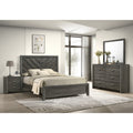 4Pc Contemporary Chevron Patterned Headboard Panel Bed Dresser Mirror 2X Nightstand Set Gray Finish