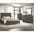 4Pc Contemporary Chevron Patterned Headboard Panel Bed Dresser Mirror Chest Set Gray Finish