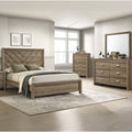 4Pc Contemporary Chevron Patterned Headboard Panel Bed Dresser Mirror Chest Set Light Brown Finish