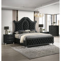 4Pc Glam Black Tufted Headboard Luxurious Upholstery Diamond Patterned Panel Bed Chest 2X Nightstand Set