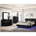 4Pc Luxurious Black Finish Solid Wood Led Bedroom Furniture Set