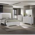 4Pc Modern Led Backlit Light Upholstered Tufted Headboard Panel Bed Dresser Mirror Chest Set Crisp White Finish