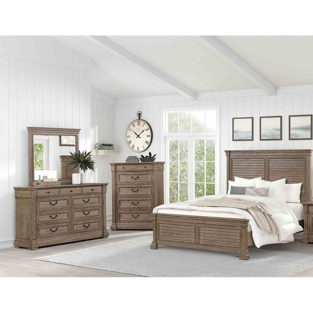 4Pc Solid Wood Bedroom Set Bed Dresser Mirror Chest Gray Finish