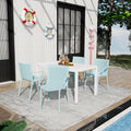 4Pcs Light Stackable Pp Armchair Use Ergonomic Slatted Back With 55 Inch White Modern Long Table Pp Tabletop With Metal