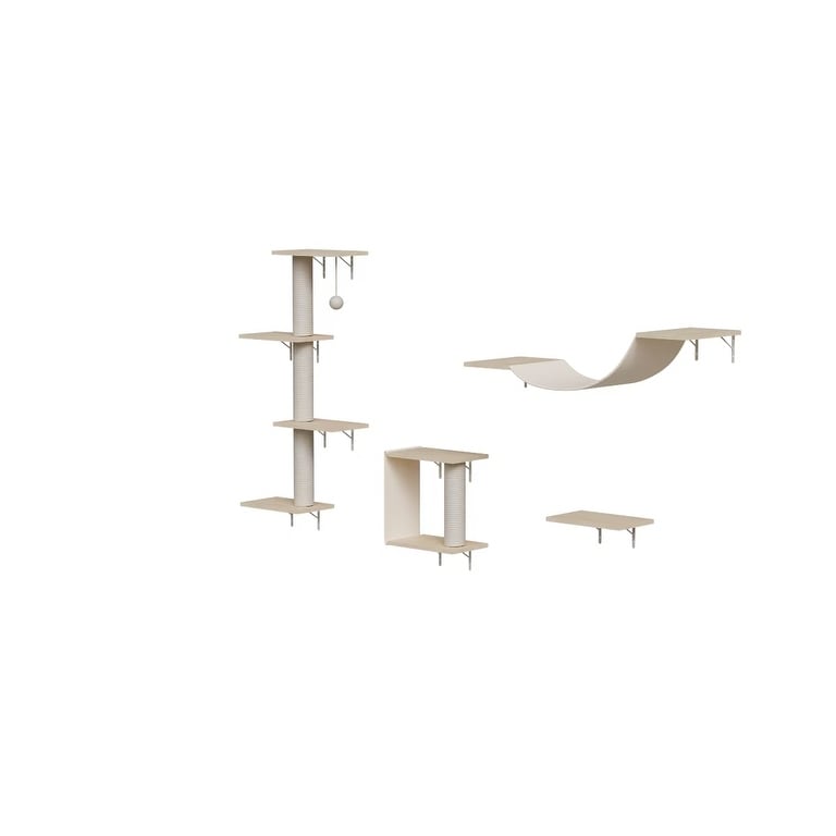 4Pcs Modern Wall Mounted Cat Furniture Natural Wood