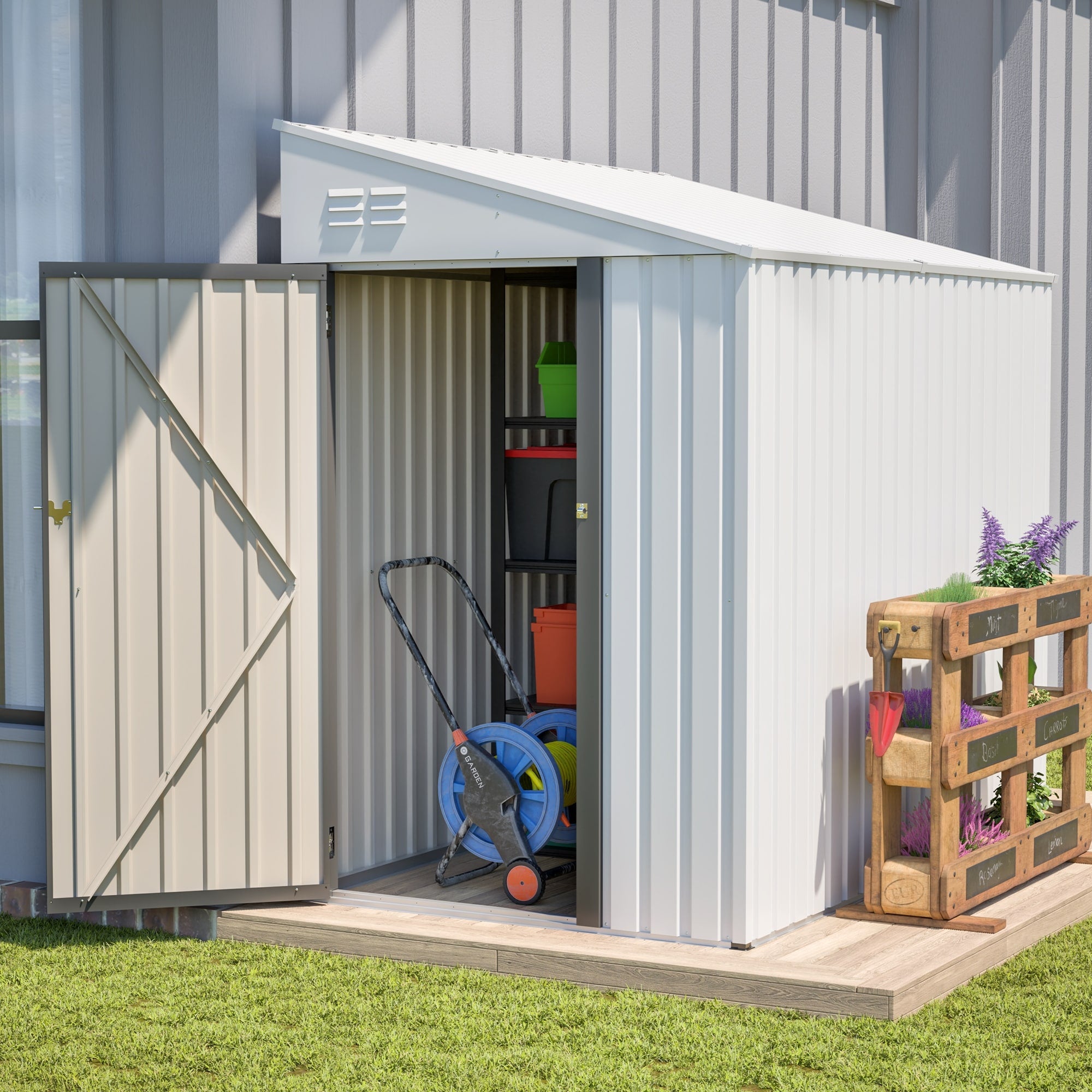 4X7 Ft Lean To Shed Heavy Duty Steel Outdoor Storage For Garden Tools Bicycles