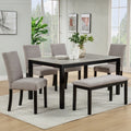 5 6 Piece Wooden Dining Table Set With Concrete Effect Melamine Tabletop