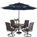 Mfstudio 5 Piece Steel Patio Dining Swivel Chairs And Square Table Set 37 Square Wood Like Table And 4 Dining Chairs