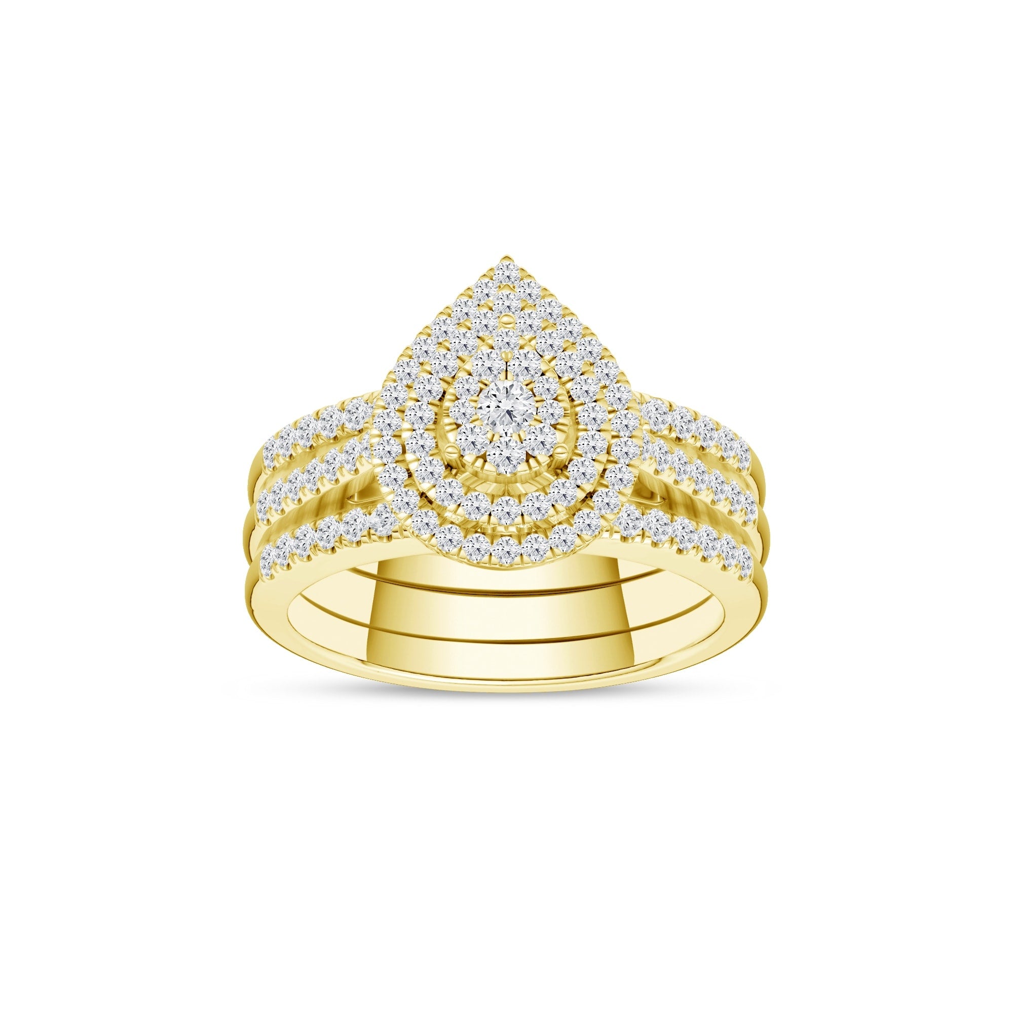 De Couer 5 8Ct Tdw Pear Shaped Cluster Halo Bridal Set Yellow