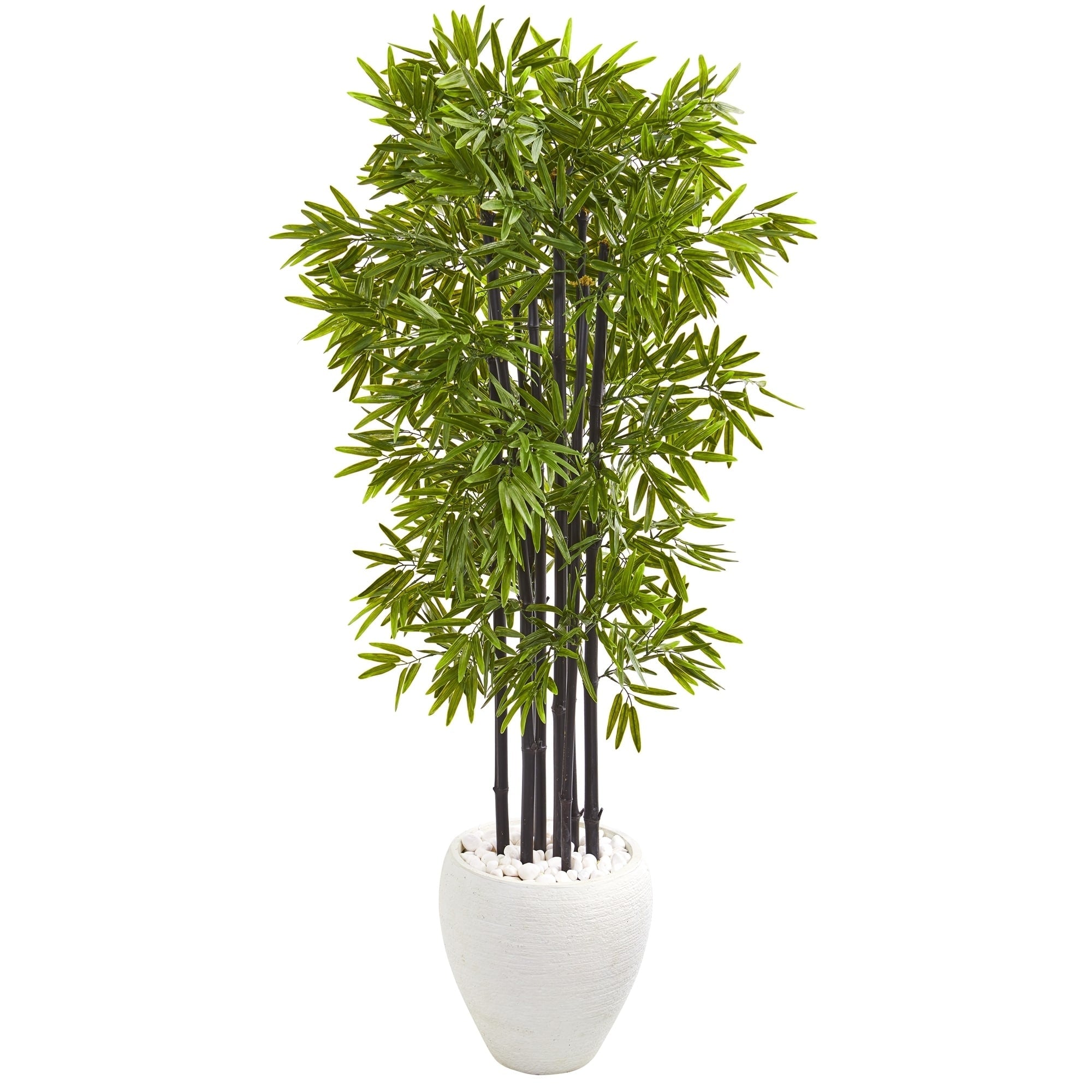 5 Bamboo Artificial Tree With Black Trunks In White Planter Uv Resistant Indoor Outdoo