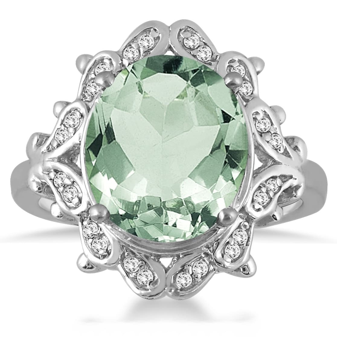 5 Carat Green Amethyst And Diamond Ring In 10K White Gold