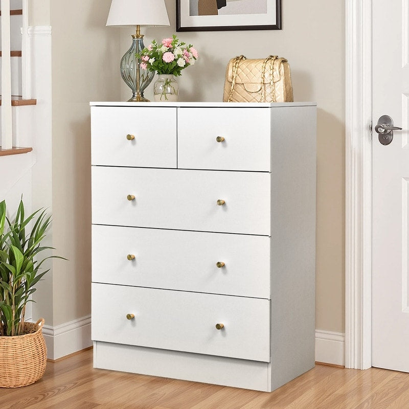 5 Drawer Dresser For Bedroom And Chest Of Drawers With Sturdy Construction Wood Storage Organizer For Closet