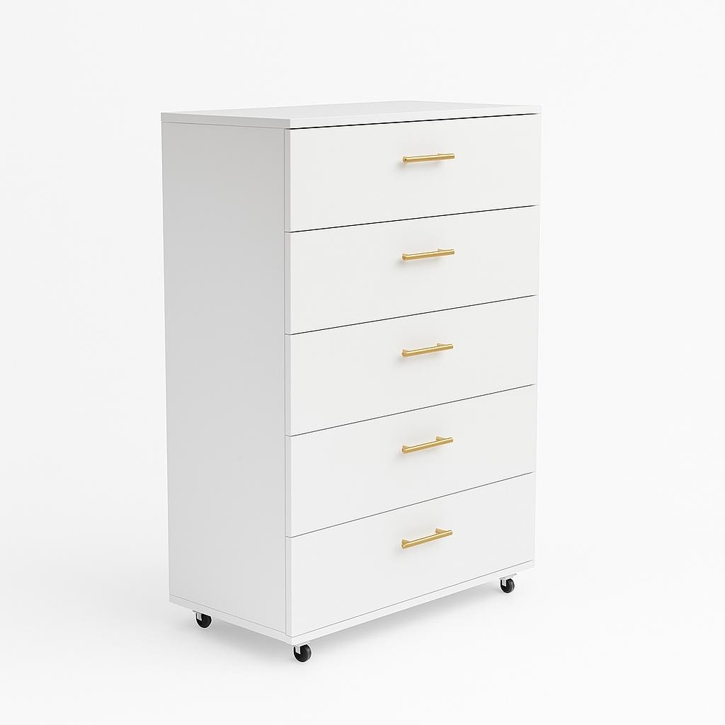 5 Drawer Dresser With Handles White Modern Storage Cabinet