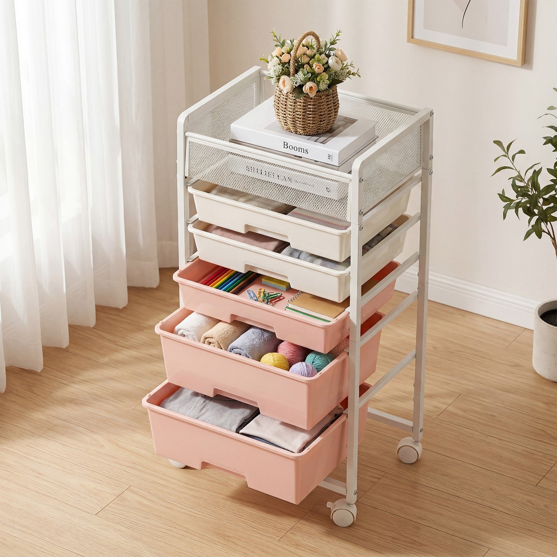 5 Drawer Rolling Storage Cart Mobile Drawer Carts Utility Cart