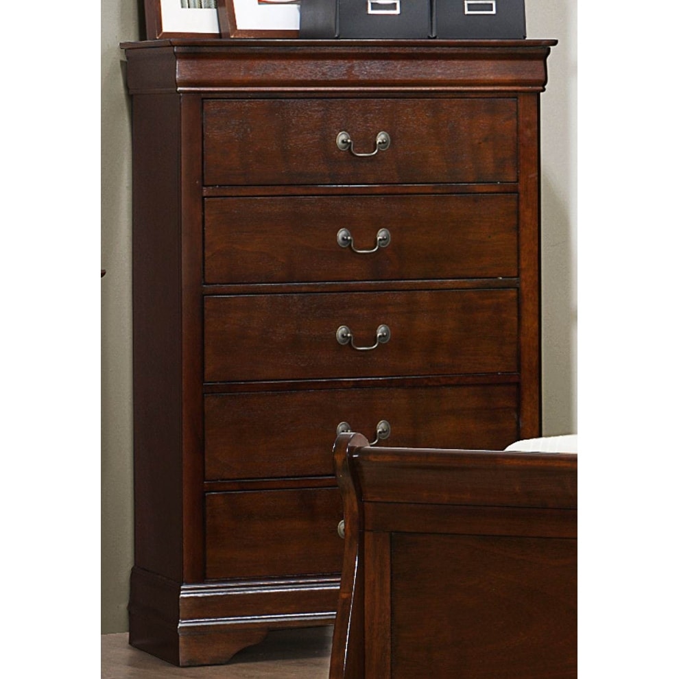 5 Drawer Wooden Chest With Metal Hardware Cherry Brown
