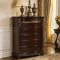 5 Drawers Wooden Chest With Engraved Details And Bun Feet Cherry Brown