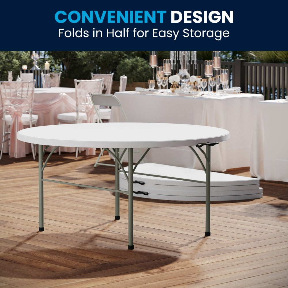 60 Inch Round Bi Fold White Table