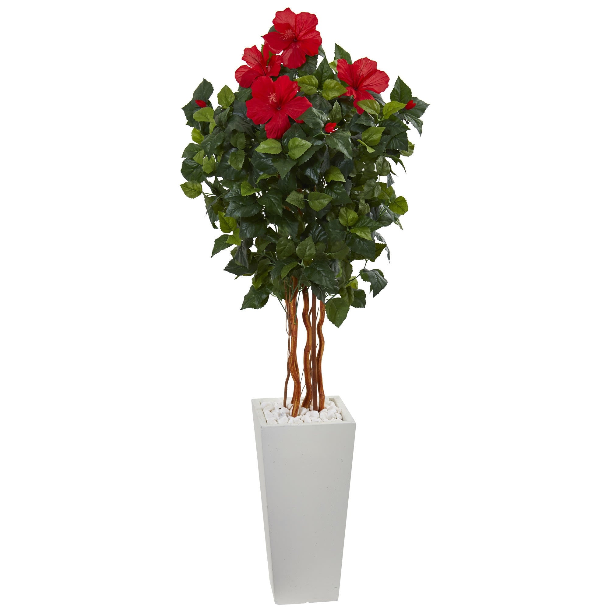 5 Hibiscus Artificial Tree In White Tower Planter